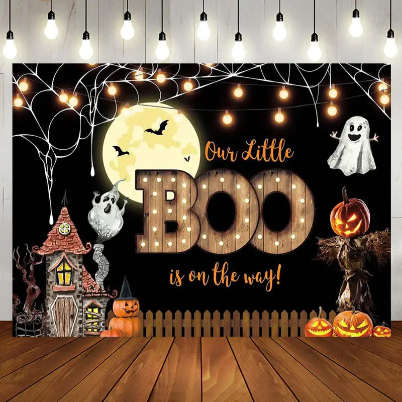 Little Boo Moon Night Halloween Baby Shower Backdrop