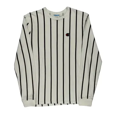 Champion Striped Long Sleeve T-Shirt - Small White Cotton