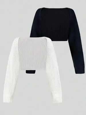 Women's  Textured Raglan Sleeve Shrug Set, Casual Long Sleeve Knitwear for Spring & Fall, Ladies Knit Clothes for Daily Wear