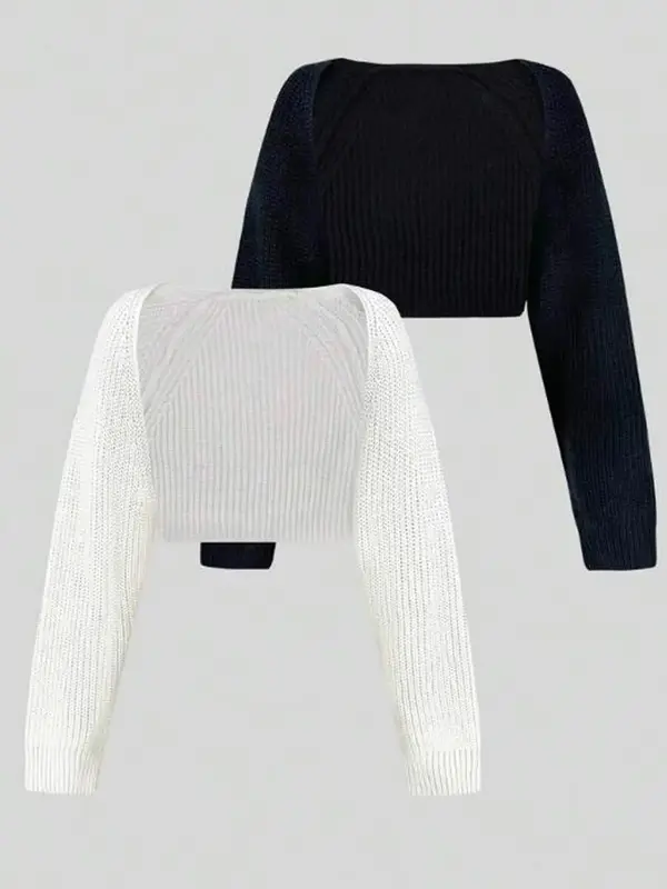 Women's  Textured Raglan Sleeve Shrug Set, Casual Long Sleeve Knitwear for Spring & Fall, Ladies Knit Clothes for Daily Wear