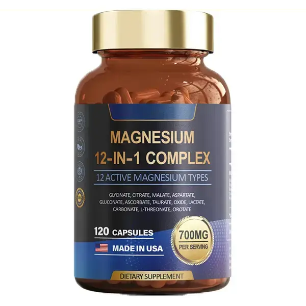 By 12-in-1 Magnesium Complex 700mg Supplement with Glycinate, Citrate, Malate, Oxide, Taurate, Aspartate, Orotate, Vegan Caps...