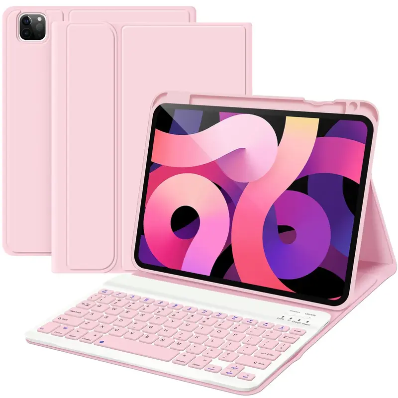 Detachable Wireless Keyboard with Case & Pencil Holder, 1 Set Strong Magnetic Keyboard, Stand Folio Keyboard Case with Adjust...