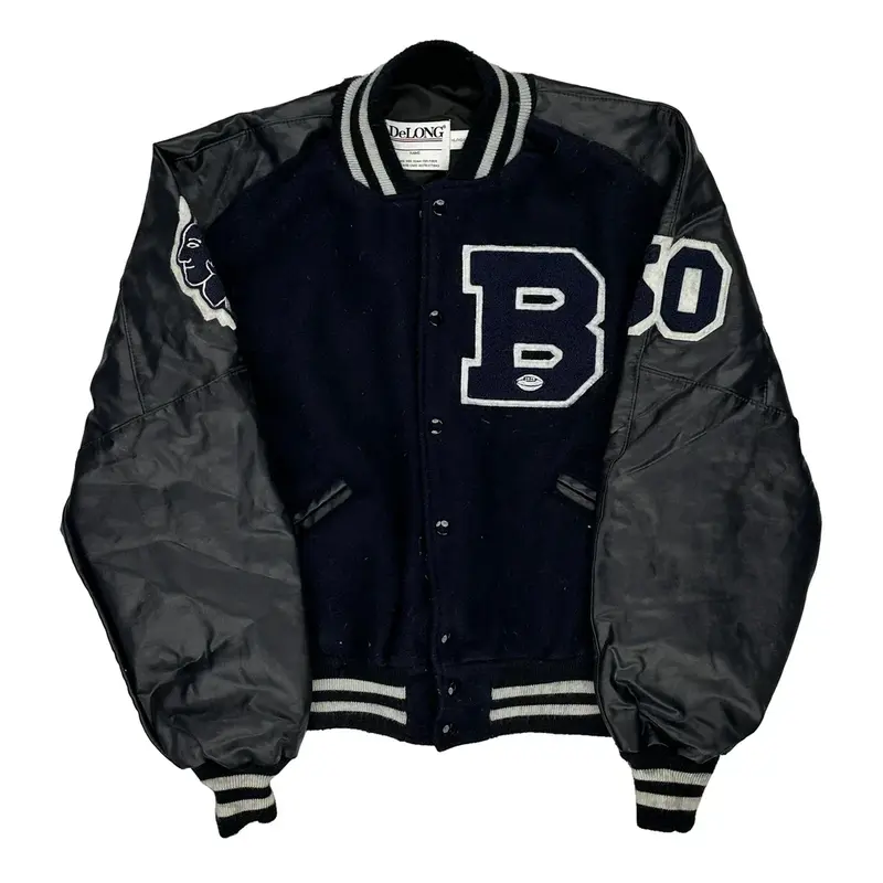 Delong Varsity Jacket - XL Black Wool Blend