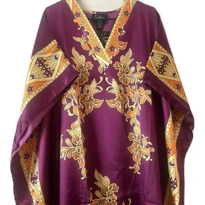 2025 New Kaftan Dresses Free Size Casual Wear Comfortable Fit for All Occasions Summer Beach Vacations Purple Floral Design