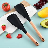 2-Pack Silicone Cooking Spoons Set - Long Handle Spoon for Hot Cooking & Short Rice Spoon for Salads - Wooden Hybrid Non-Stic...