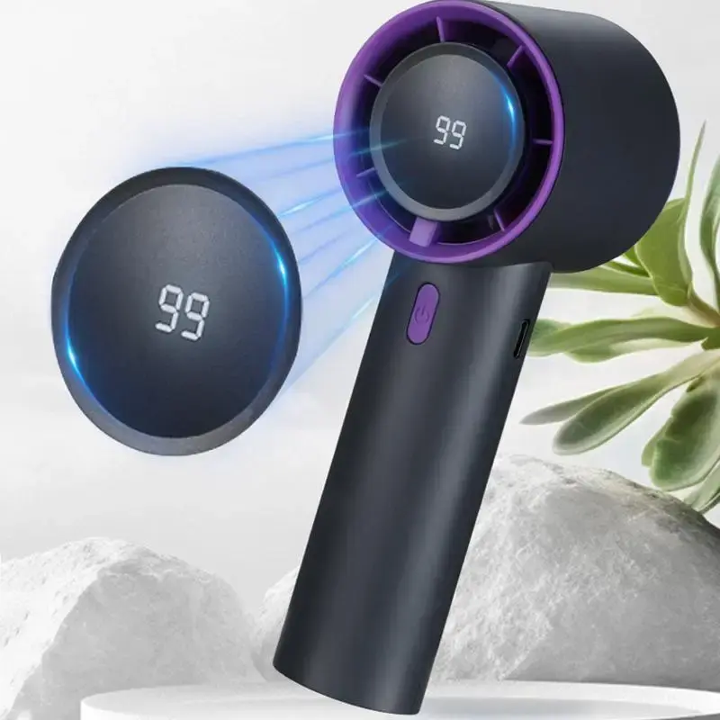 Portable Handheld Fan, USB Rechargeable Fan with Digital Display, Speed Adjustable Turbo Mini Fan, Desk Fans Small Quiet for ...