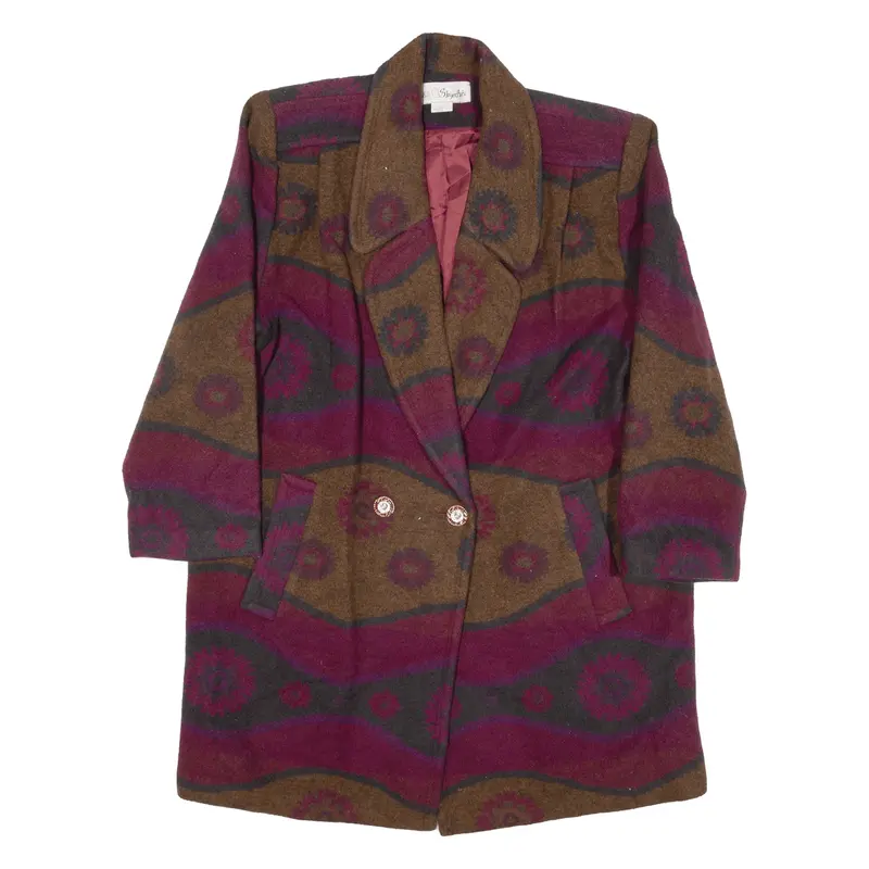SHYECHIS Overcoat Knit Coat Purple Floral Womens L