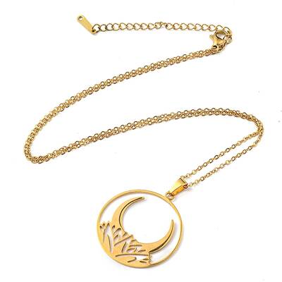 201 Stainless Steel Moon Pendant Necklace with Cable Chains