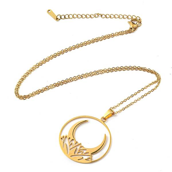 201 Stainless Steel Moon Pendant Necklace with Cable Chains