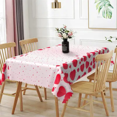 Red Dots Heart Shaped Petals Rectangle Tablecloth - Aperturee