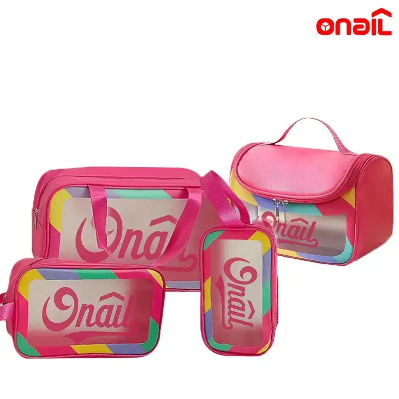 ONAIL Colorful Women's Travel Toiletries Bag 4-Piece Set with Handle, Large Capacity Translucent Waterproof Travel Cosmetic B...
