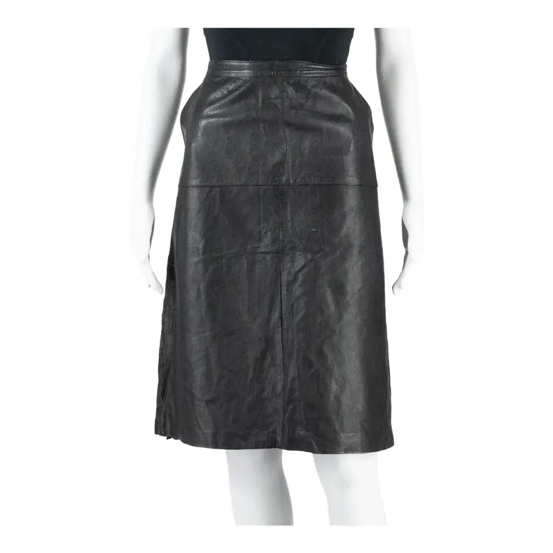 VERA PELLE Leather Feel Womens Straight Skirt Black Knee Length Leather UK 12