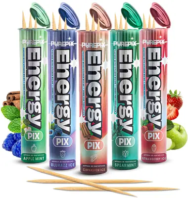 EnergyPix Extra Thick Caffeine Flavored Toothpicks - With L-theanine - B 12, for Enhanced Focus Ideal Alternative to Energy M...