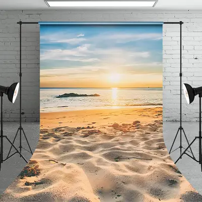 Aperturee Natural Sunrise Sky Sandy Beach Scenery Backdrop