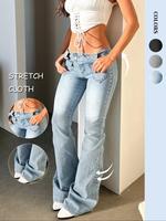 Nvfelix Women's Vintage Inspired Stretch Bootcut Jeans - Low Rise, Double Button Closure with Flap Pockets, Denim Bell Bottom...