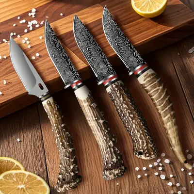1PC Multi-Functional Kitchen Knife with Angular Handle – Stainless Steel with Damascus Pattern, Perfect for Meat and Fruit ...