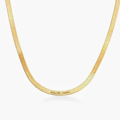 Gold Vermeil Personalized Engraving Herringbone Chain Necklace for Women Men