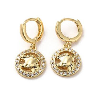 Leopard Head Real 18K Gold Plated Brass Dangle Hoop Earrings