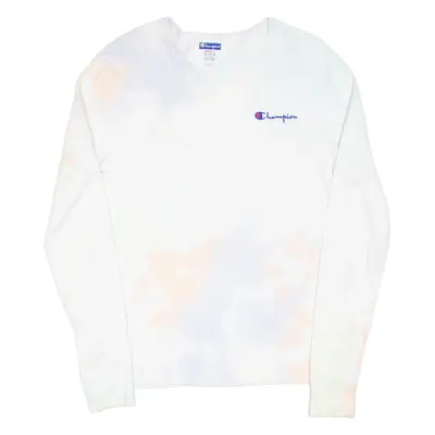 CHAMPION Tie-dye Womens T-Shirt White Long Sleeve S