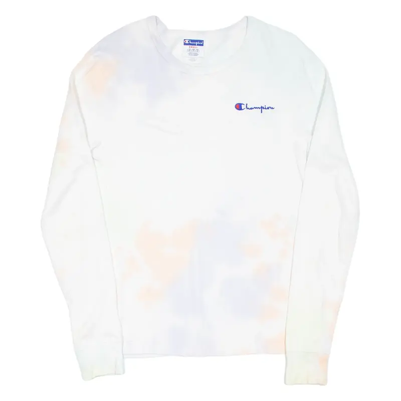 CHAMPION Tie-dye Womens T-Shirt White Long Sleeve S