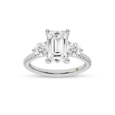 Zephyr Three Quarter Coverage Emerald Cut Lab Grown Diamond Engagement Ring | 18K White Gold 5 1/7 CT. TW.