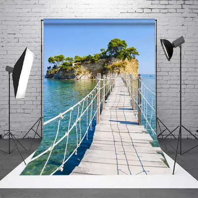 Hillside Plank Road Sea Natural Scenery Backdrop - Aperturee