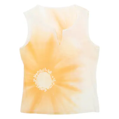 Sheer Womens Printed Top Orange V-Neck Sleeveless Floral S