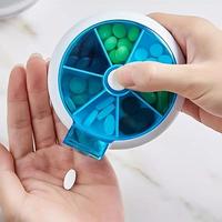 Portable Pill Storage Box, 1 Count 7-grid Rotating Pill Organizer, Multi-grid Pill Storage Box for Vitamin & Fish Oil Supplem...