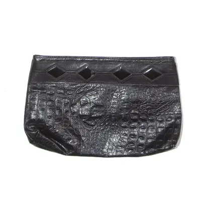 Leather Look Clutch Bag Black Womens