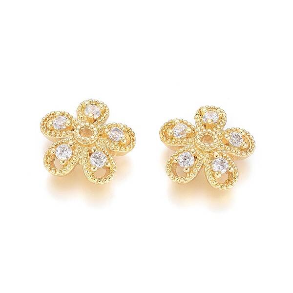 5-Petal Brass Micro Pave Clear Cubic Zirconia Bead Caps