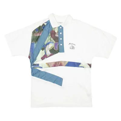 MADISON Mens Polo Shirt White Geometric S