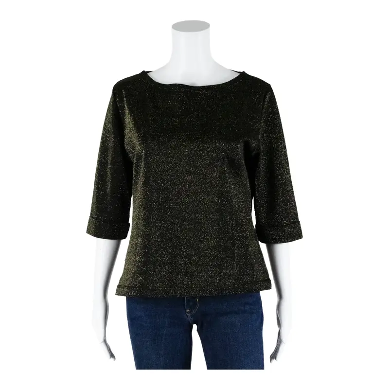 GREEN VILLAGE Sparkle Top Black 3/4 Sleeve Womens XL