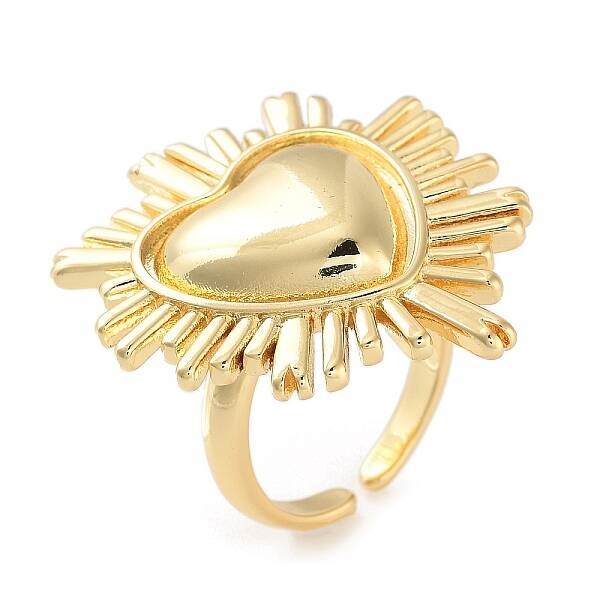Brass Heart Open Cuff Ring for Women