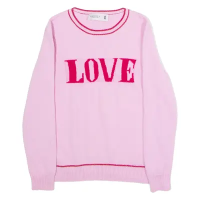 PRINGLE LOVE Womens Patterned Jumper Pink Crew Neck Tight Knit Wool M
