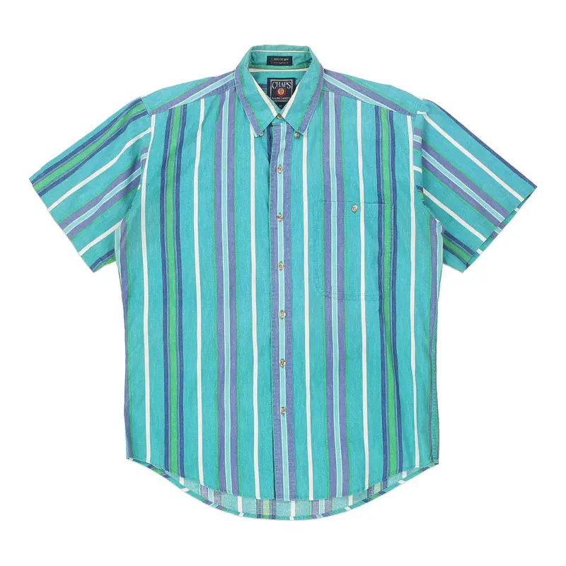 Chaps Ralph Lauren Striped Short Sleeve Shirt - Medium Blue Cotton