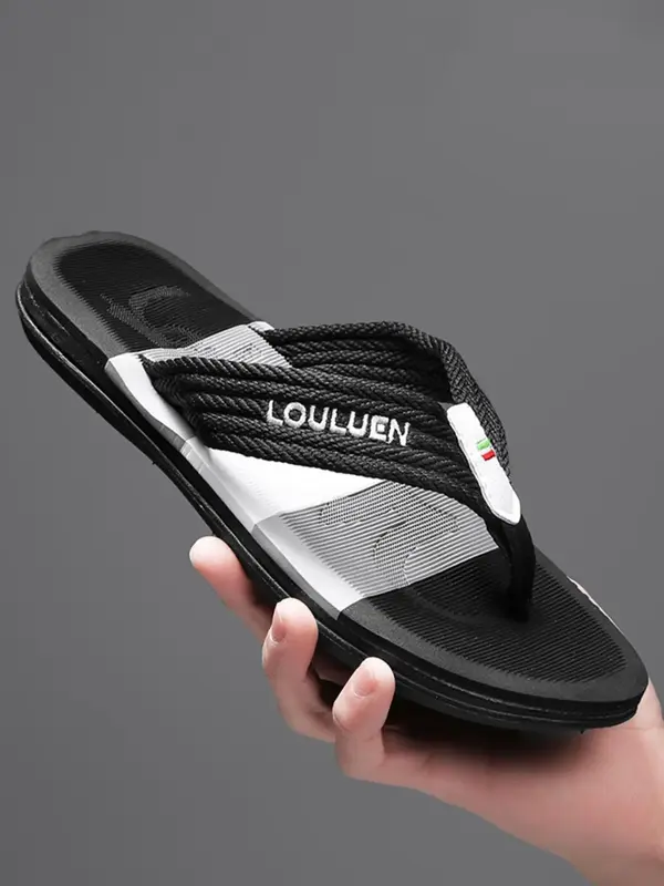 Men's Striped Print Flip Flops, 2024 New Style Simple Casual Non-slip Flip Flops for Outdoor Summer Vacation Beach, Fashionab...