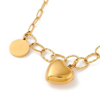 Flat Round & Heart Pendant Necklace
