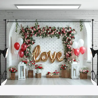 Greenery Brick Wall Balloon Love Wedding Backdrop