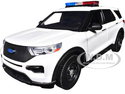 2022 Ford Police Interceptor Utility Plain White Builder's Kit with Flashing Light Bar and Front and Rear Lights and Sounds...
