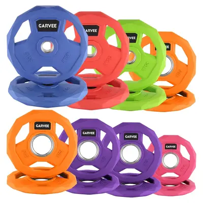 Garvee Bumper Plates Set 2 Inch Rubber Coated Color-Coded Durable Iron Core Multi-Functional Training Home Gym