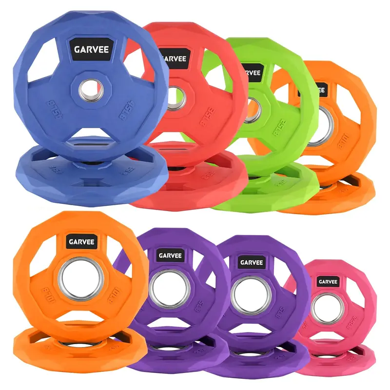 Garvee Bumper Plates Set 2 Inch Rubber Coated Color-Coded Durable Iron Core Multi-Functional Training Home Gym