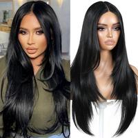 OurWigs Glueless Synthetic Lace Front Wigs for Beginners Long Layered Straight Synthetic Lace Front Wigs 26Inch 13x5x1 HD Lac...