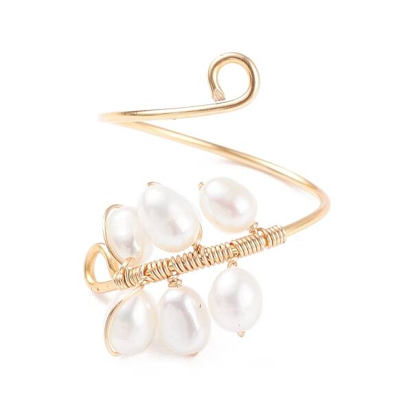 Copper Wire Wrapped Natural Cultured Freshwater Pearl Cuff Rings for Women