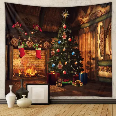 Aperturee Gift Christmas Tree Bauble Cabin Holiday Backdrop