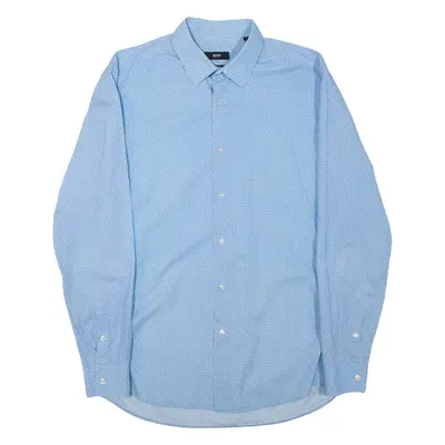 HUGO BOSS Mens Shirt Blue Spotted Long Sleeve L