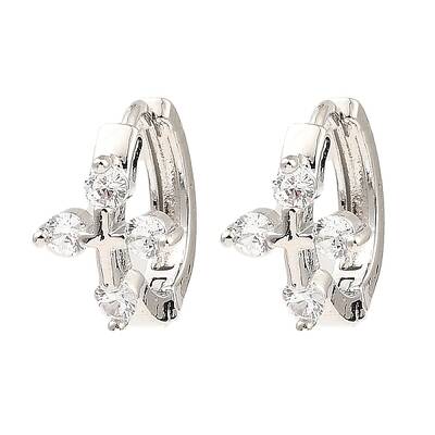 Brass Micro Pave Cubic Zirconia Hoop Earrings