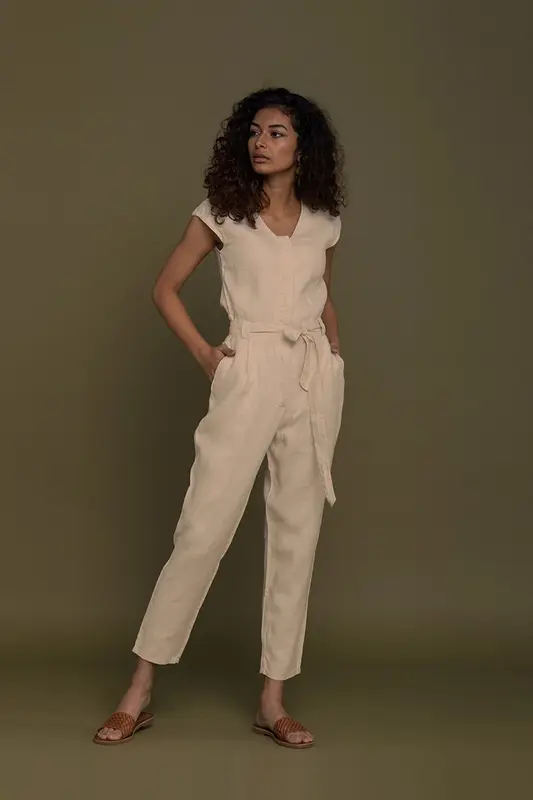 Evening Chai Jumpsuit in Neutral Beige | Color: Neutral Beige | Size: XL