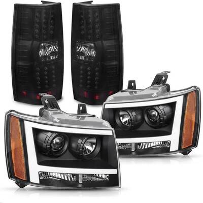 YITAMOTOR® LED DRL Projector 2007-2014 Chevy Suburban/Tahoe Headlight Assembly and Tail Lights Combo Set