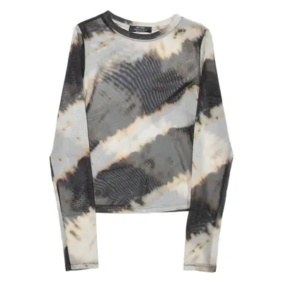 BERSHKA Sheer Womens Printed Top Black Long Sleeve XS