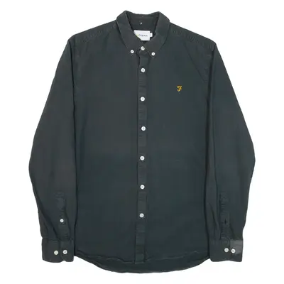 FARAH Slim Fit Mens Plain Shirt Black Long Sleeve M